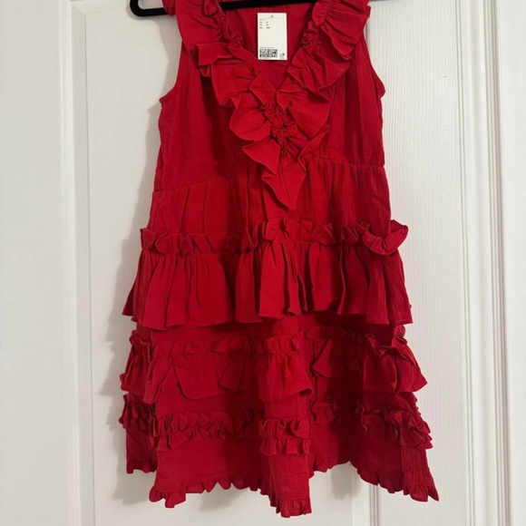 H&M Red Ruffle V-Neck Tiered Mini Dress - Picture 6 of 7
